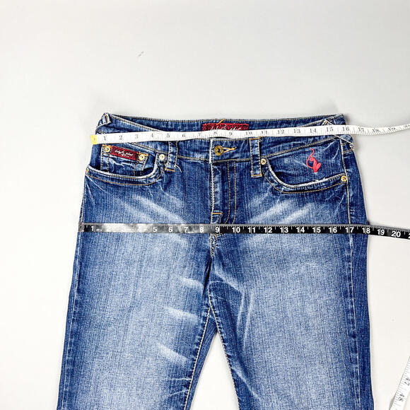 Y2K Baby Phat Women's Low Rise Flare Jeans, Embroidered Pockets - Picture 7 of 9